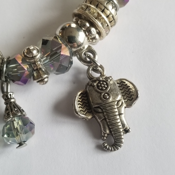 Elephant bracelet stretch silver tone charms crystal beads - Picture 8 of 14